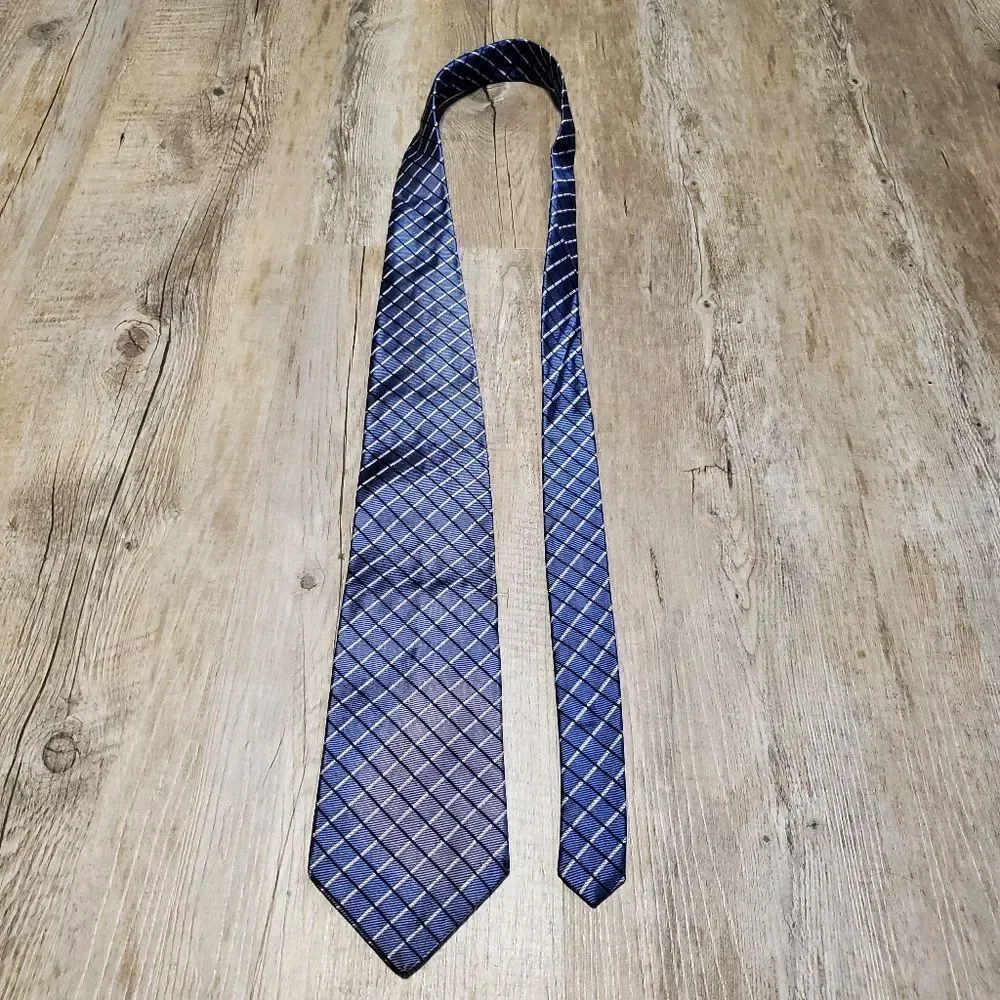 Brooks Brothers Makers Silk Tie Gold Blue Basket Weave Geometric 58 x 3.75